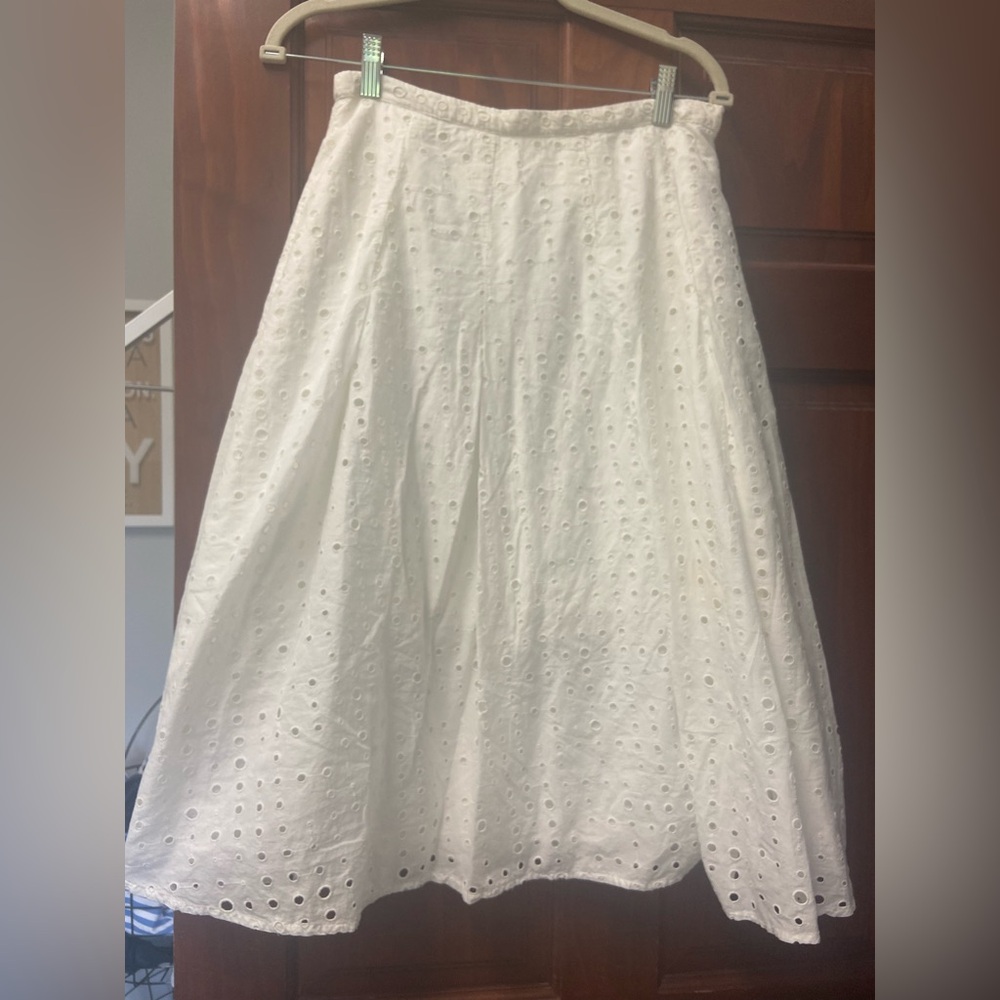 J. Crew White Eyelet Midi Skirt